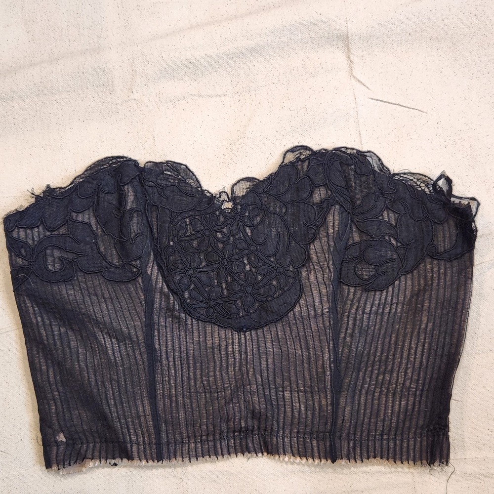 Vintage French Silk Chantilly Lace Corset Black Bralette Transparent Designer